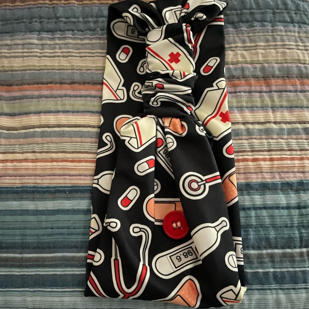 KB headbands with buttons on the side for your mask.